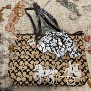 Coach tote with carriage detail and scarf